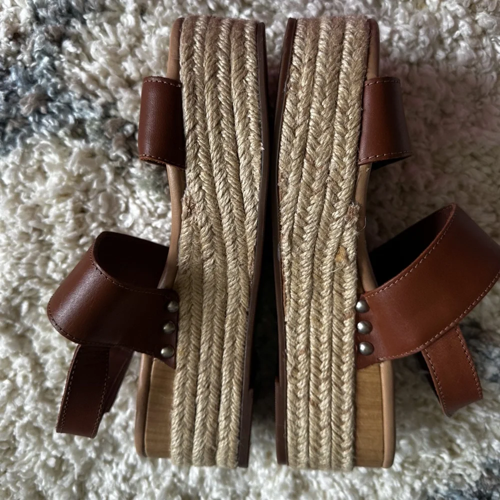 STEVE MADDEN Womens Platform Sandals Size 7 Busy Espadrille Leather 3” Brown NEW